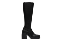 Bottes classiques noires en PU, hauteur genou, bout rond, talon épais, plateforme, à enfiler, semelle extérieure en caoutchouc antidérapante, toutes saisons