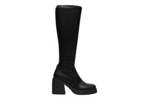 <b>Black</b> PU Classic Formal Knee-High <b>Boots</b> Round Toe Chunky Heel Platform Slip-On Anti-Slippery Rubber Outsole All Seasons Wear - Product Image 5