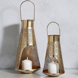 Classic American Design Shiny Gold Finished Metal Candle <b>Lantern</b> for Home & Christmas Decor Floor <b>Lantern</b> <b>Set</b> OF 2 Pcs - Product Image 4