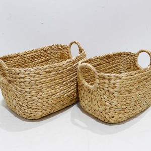 Eco Friendly Woven Water Hyacinth Rustic <b>Square</b> Laundry <b>Basket</b> Storage Set of 2 - Product Image 1