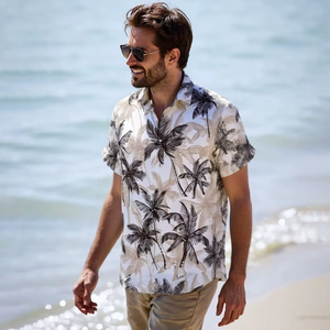 Vêtements de plage hawaïens OEM, chemise pour homme personnalisée, teinte en pièce, impression par sublimation, polyester, polos d'été pour homme, style hawaïen - Product Image 1