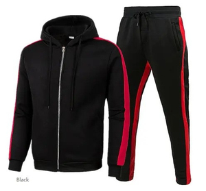 Conjunto Deportivo para Hombre, Negro con Rayas Rojas, Manga Larga, Informal, para Otoño, Transpirable, Material de Poliéster, Corte Regular - Product Image 1