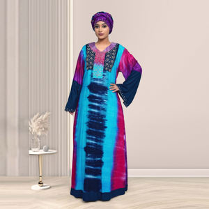 Robe Kaftan en Rayonne Tie-Dye pour Femme avec Broderie Diamantée, Manches Longues, Modeste, Style Islamique, Tenue Maxi Élégante Style Dubaï pour l'Aïd (ODM) - Product Image 2