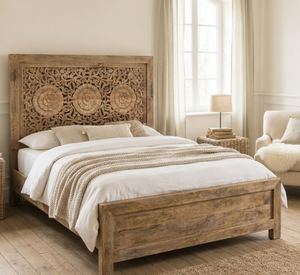 หัวเตียงไม้มะม่วงแกะสลักโบราณจากอินเดีย ทำด้วยมือ แข็งแรง ทนทาน ใช้ตกแต่งผนังบ้านได้ - Product Image 1