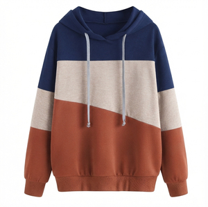 Sweat-shirt à capuche pour femme en molleton épais mélange coton, color block, manches longues, épaules tombantes, décontracté, hiver, 360g - Product Image 1