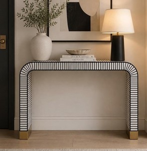 Artisan Resin Bone Inlay Console <b>Table</b> Geometric Luxury Foyer Decor Modern <b>Hallway</b> Custom Design Handcrafted Accent Furniture - Product Image 6