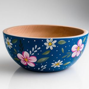 Bol de service en bois de qualité supérieure, fait main, résistant à la chaleur, à motifs floraux, compatible lave-vaisselle, écologique, empilable, durable - Product Image 1