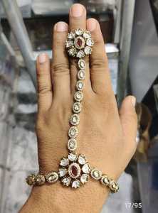 Gold Plated Kundan Hathphool Hand Harness <b>Bracelet</b> for Women Bridal Wedding Ethnic Party Wear Mirror Stone Hand Jewelry - Product Image 2