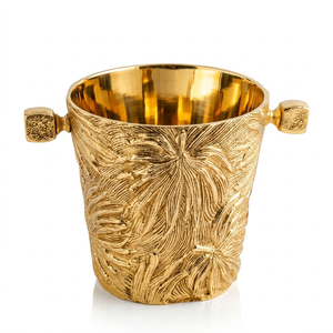 Cubo de Hielo de Plata Antigua con Textura Grabada de Hoja de Palma, Cubo de Lujo para Enfriar Vino con Asas Cuadradas para Suministro de Bares y Hoteles - Product Image 3