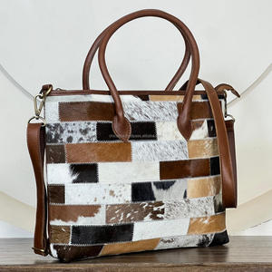 Bolso Tote de Cuero Genuino Hecho a Mano para Mujer con Correa Desmontable, Cierre de Cremallera Estilo Western, Bolso de Hombro con Diseño de Patchwork - Product Image 3