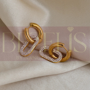 Boucles d'oreilles créoles en or 18 carats avec diamants de laboratoire, double anneau géométrique, pendantes, pour femme, cadeau de mariage, tendance - Product Image 5