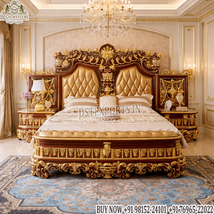 Ensemble de meubles de chambre à coucher de style Birmingham en or antique, lit double en teck exclusif avec commode, finition dorée de luxe, ensemble de lit UK - Product Image 2