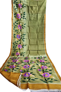 Sari imprimé floral en soie pure de Bishnupuri, pour femmes, Inde, Pakistan, Bangladesh, sari traditionnel - Product Image 4