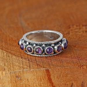Anillo de Amatista Natural con Banda Completa de Plata de Ley 925, Minimalista, Oxidado, Hecho a Mano, Joyería de Piedras Preciosas, Regalo para Mujer - Product Image 5