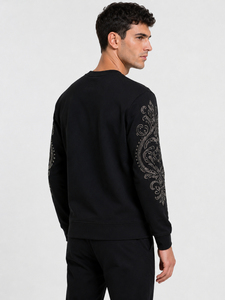 Sweat-shirt à col rond pour homme, brodé de strass, coupe classique, motif cachemire, noir, pull tricoté décontracté, sweat-shirt à strass - Product Image 3