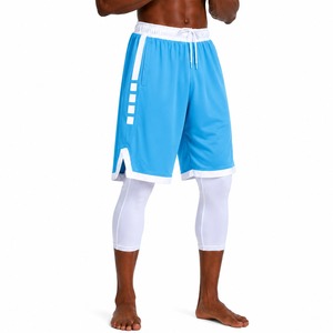 Shorts de basket-ball pour homme, bleu clair à rayures blanches, séchage rapide, coupe athlétique, respirants, vêtements de sport d'été. - Product Image 1