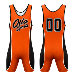 <b>Men</b> Orange Black Sublimated <b>Wrestling</b> <b>Singlet</b> Polyester Lightweight Athletic <b>Wrestling</b> Apparel Sports Uniform Training - Product Image 1
