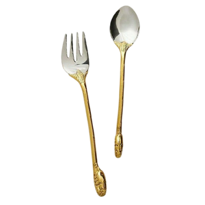Juego de 2 servidores de ensalada de metal martillado dorado de lujo, modernos, de acero inoxidable con acabado de latón pulido, utensilios para servir en la mesa. - Product Image 4