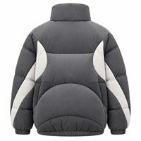 Blouson matelassé unisexe gris à col montant, fermeture éclair, coupe-vent, en polyester épais, décontracté pour l'hiver, coupe ample, design color block