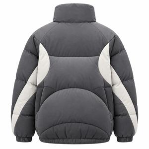 Blouson matelassé unisexe gris à col montant, fermeture éclair, coupe-vent, en polyester épais, décontracté pour l'hiver, coupe ample, design color block - Product Image 2