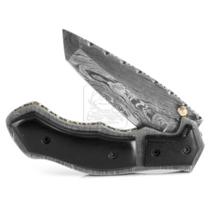 Couteau de poche pliant artisanal en acier Damas DD-FK-869, manche en bois d'ébène exotique, 170 mm, pour bushcraft, camping et chasse - Product Image 1