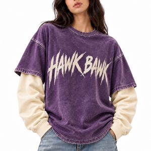 <b>Women</b> Double Layer T <b>Shirt</b> Modern With Pink Logo Print Crew Neck <b>Loose</b> Fit Short Sleeve Jersey Cotton All Seasons Contrast Layer - Product Image 1
