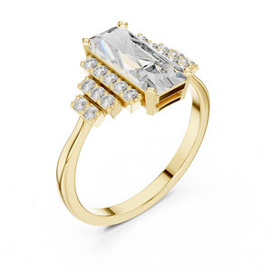 Anillo de Compromiso de Oro Blanco de 14K con Esmeralda y Diamante Redondo Cultivado en Laboratorio para Mujer |   Diamante Cultivado Nuevo - Product Image 6