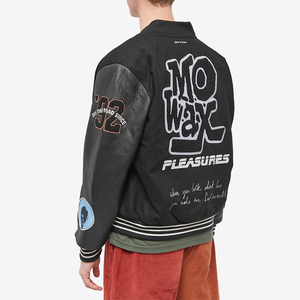 Custom Patchwork <b>Men</b> Varsity <b>Jacket</b> Streetwear Embroidery Letterman <b>Jacket</b> Leather Sleeve Unisex Hip Hop Bomber <b>Baseball</b> <b>Jacket</b> - Product Image 2