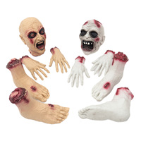 Figurines d'horreur d'Halloween en sacs filets avec têtes de fantômes, mains et pieds coupés, décorations pour maisons hantées et accessoires de farces