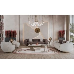 Ensemble de canapés modernes en teck massif courbé, luxe, 3 places, fauteuils d'appoint, table basse centrale pour salon - Product Image 1