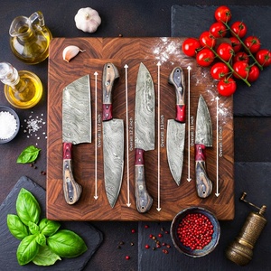 Juego de Cuchillos de Cocina de Acero de Damasco Hechos a Mano de 5 Piezas con Mango de Micarta y Funda de Cuero, Cuchillos Profesionales de Supervivencia y Caza - Product Image 2