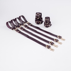 <b>Black</b> Genuine Leather Bed Restraints <b>Harness</b> Straps Set Adjustable Bondage Cuffs Adult Game Products RTTS-0115 - Product Image 3