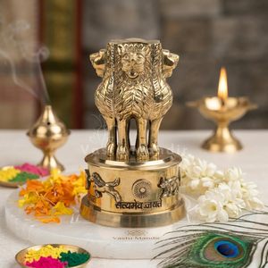 Brass Ashoka Stambh Idol – Ashoka Pillar Statue Vastu Decor Indian Heritage & Government Office Decor - Product Image 6