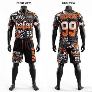 ชุดเสื้อฟุตบอลและกางเกงขาสั้นผ้าโพลีเอสเตอร์ตาข่ายแห้งเร็ว Elite 190 GSM สีดำ แถบข้างสีแดง ปักโลโก้ด้วยผ้าทวิลล์ สำหรับผู้ชาย - Product Image 2