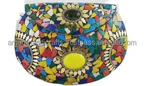 Sac de soirée en mosaïque métallique multicolore fait à la main élégant artisanat de luxe pour les femmes dames pochette pour mariage nuptiale - Product Image 5