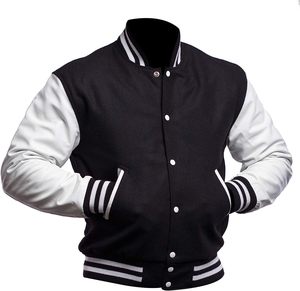 Veste universitaire noire pour homme, manches en cuir PU, col montant, style décontracté, vêtement d'hiver, coupe classique, fermeture à simple boutonnage - Product Image 6