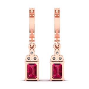 Boucles d'oreilles pendantes REYES de luxe en or massif 14 carats avec diamants taille émeraude et rubis de 2,62 carats, bijoux pour femme pour mariage et soirées - Product Image 4