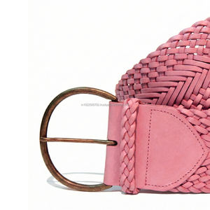 Cinturón de Cuero Genuino Trenzado Rosa de 50 mm de Ancho con Logotipo Personalizado para Mujer, Hebilla de Aleación, Cinturón de Vestir a la Moda - Product Image 2
