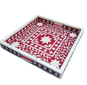 Plateau de service carré en MDF de qualité supérieure fait à la main, grand plateau de fruits décoratif en incrustation d'os de taille personnalisée pour un usage domestique - Product Image 1