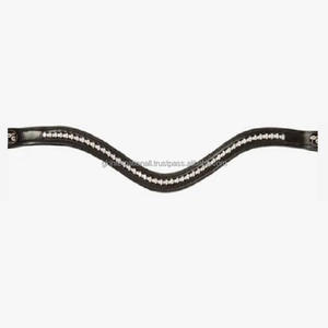Bellamente diseñado hecho a mano forma de onda acolchada banda de frente de caballo de cuero decorado con cristales transparentes Diamante diamantes de imitación - Product Image 1