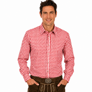 Camisa de Vestir Bávara Roja para Hombre, Estilo Oktoberfest, de Algodón, Manga Larga, Formal, Tradicional Alemán, Antiarrugas, para Verano - Product Image 1