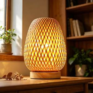 Classic Handmade Bamboo Urn Table Lamp | Rustic Ambient Bedside Night <b>Light</b> - Product Image 2