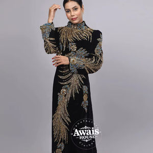 Ensemble 2 pièces de luxe AWAIS HOUSE pour femmes musulmanes, en velours uni perlé, lavable, écologique, simple, longueur ras du sol, vente en gros - Product Image 1