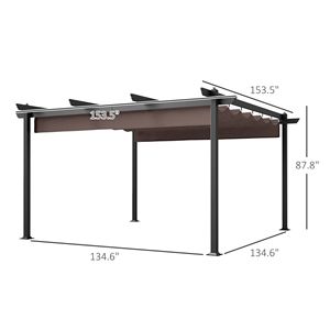 Pergola Retrattile Moderna in Alluminio 13FT X 13FT, Tettoia per Esterni per Cortile, Giardino, Patio, Terrazza, con Palo in Metallo Marrone - Product Image 3