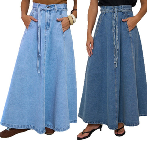 Falda Midi Vaquera Casual de Cintura Alta, Efecto Adelgazante, Secado Rápido, 100% Algodón, Nueva Colección Invierno 2026 para Europa y América - Product Image 3