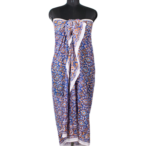 Eco-Friendly 100% Pure Cotton Multi-Color Lightweight Reversible Long Scarf Natural Dyes Hand Block Print Soft Mulmul <b>Sarong</b> - Product Image 1