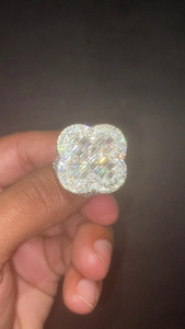 Hip Hop Clover <b>Ring</b> with Baguette Cut Moissanite Pave Setting 925 Sterling <b>Silver</b> <b>Statement</b> <b>Ring</b> Unique Wedding Gift - Product Image 5