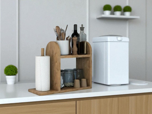 Porte-serviettes en papier en bois naturel |   Porte-rouleau de cuisine style ferme - Product Image 2