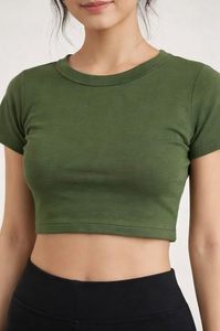 เสื้อยืดครอปท็อปผู้หญิง STELLAR สีเขียว ผ้าถักเนื้อนุ่ม 100% คอตตอน คอกลม แขนสั้น พิมพ์ลายสกรีน ผ้า 240 กรัม - Product Image 2