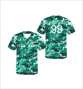 Custom Green Digital Camo Baseball Jersey Sublimation Button Up Team Uniform Moisture Wicking <b>Athletic</b> Shirt OEM ODM - Product Image 1